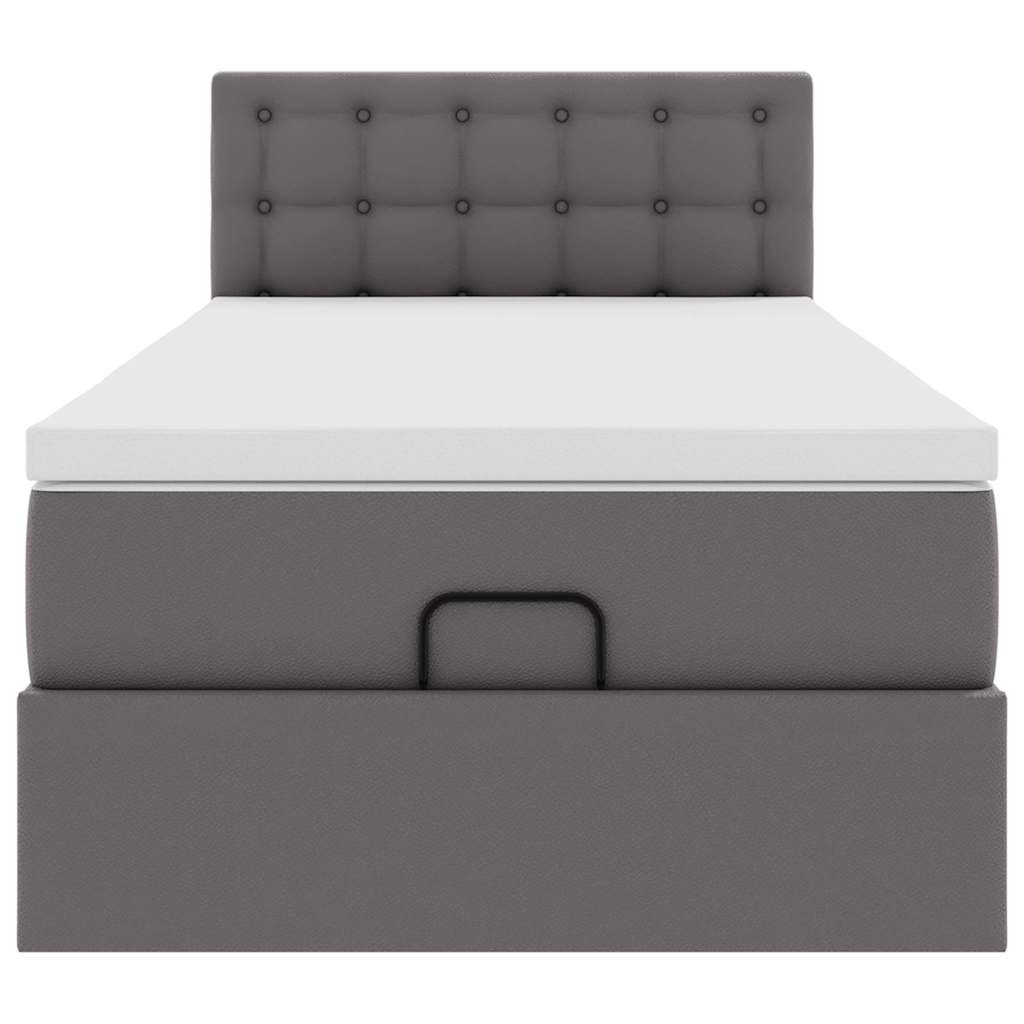 Cadre de lit ottoman avec matelas gris 90x200 cm similicuir - XIOS