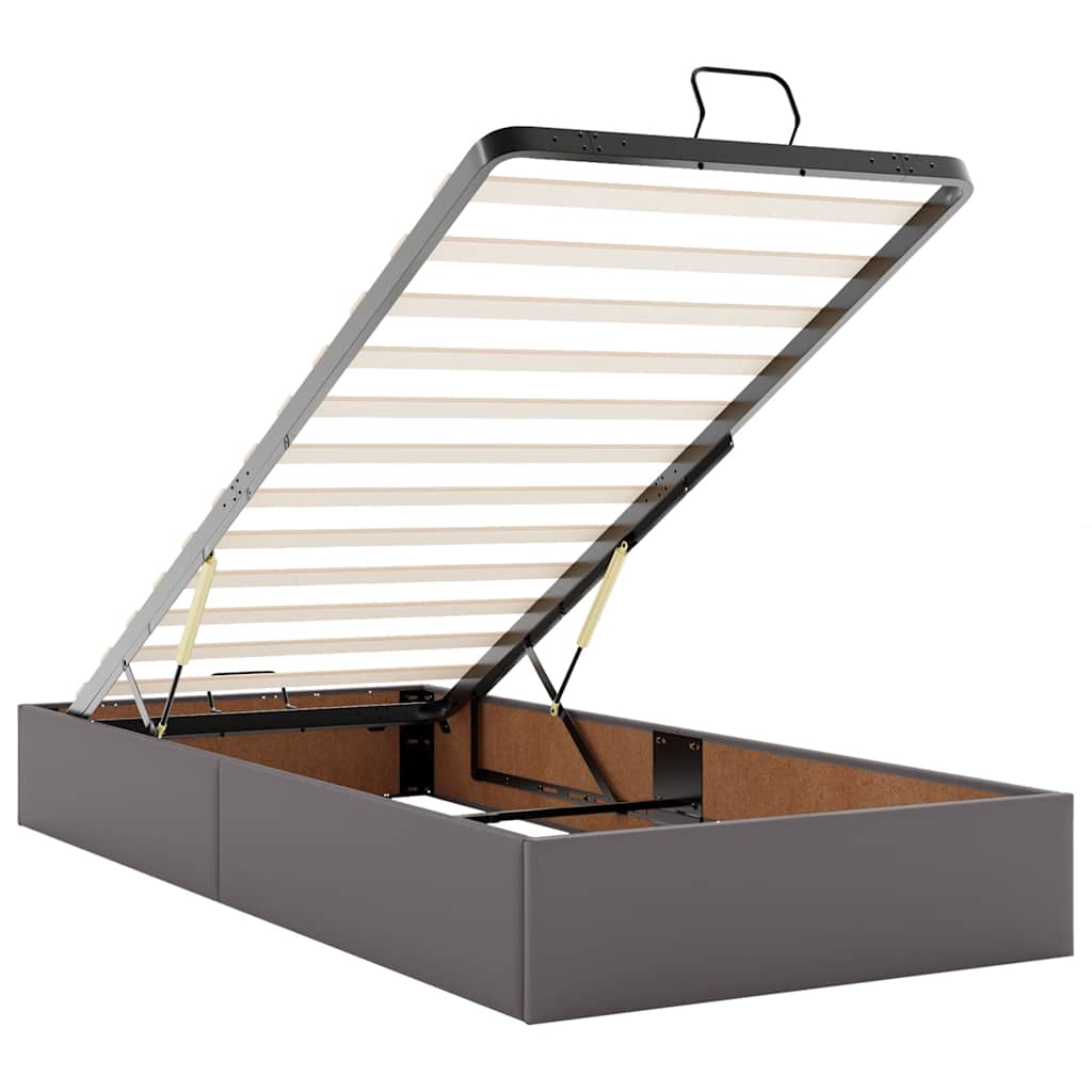 Cadre de lit ottoman avec matelas gris 90x200 cm similicuir - XIOS