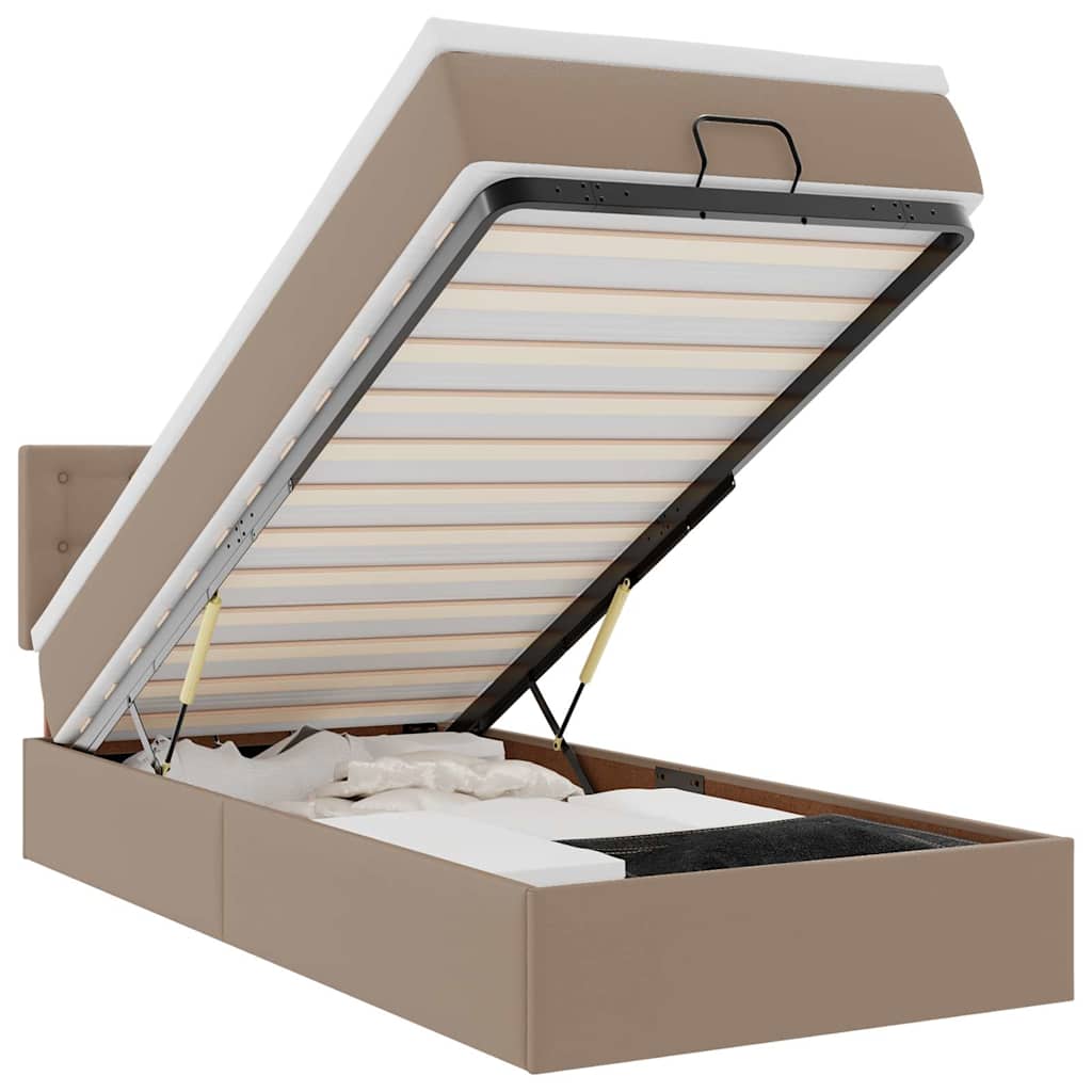 Cadre de lit ottoman et matelas cappuccino 90x200 cm similicuir - XIOS