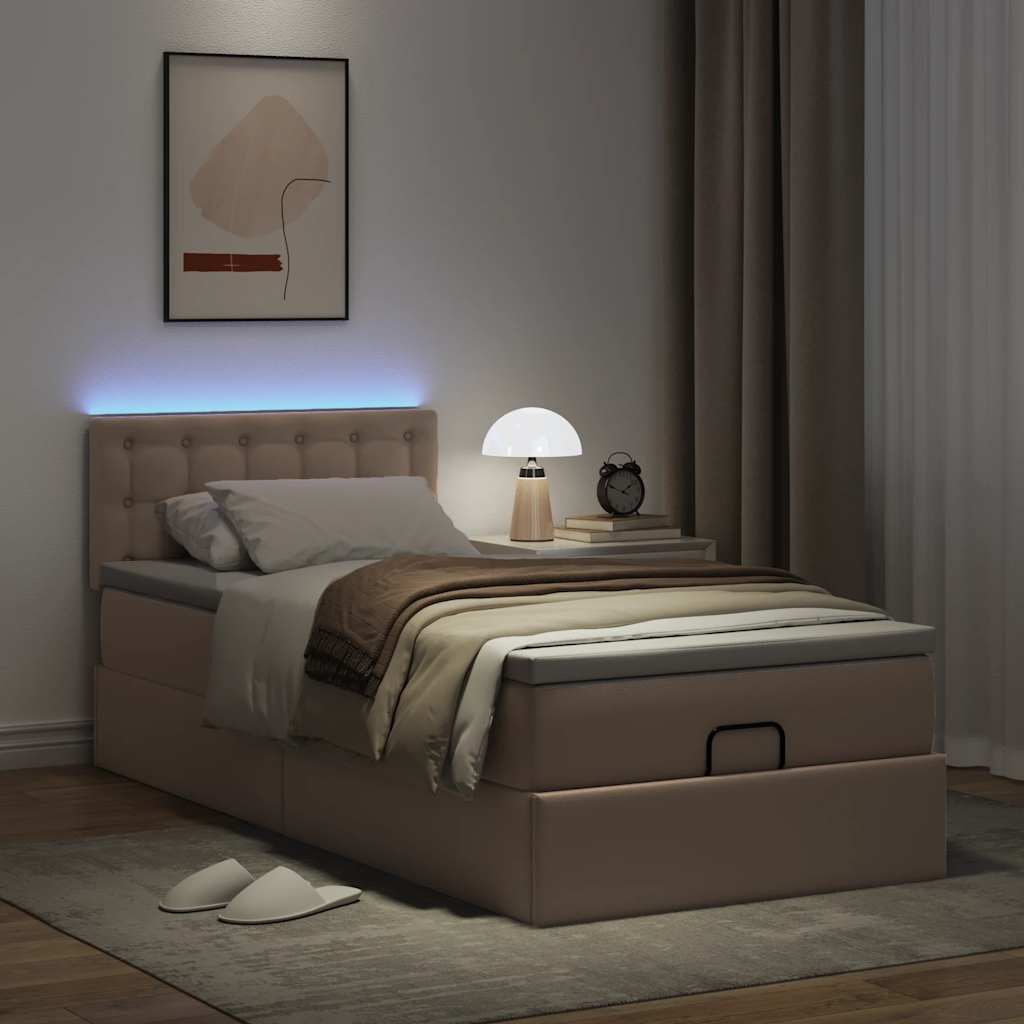 Cadre de lit ottoman et matelas cappuccino 90x200 cm similicuir - XIOS