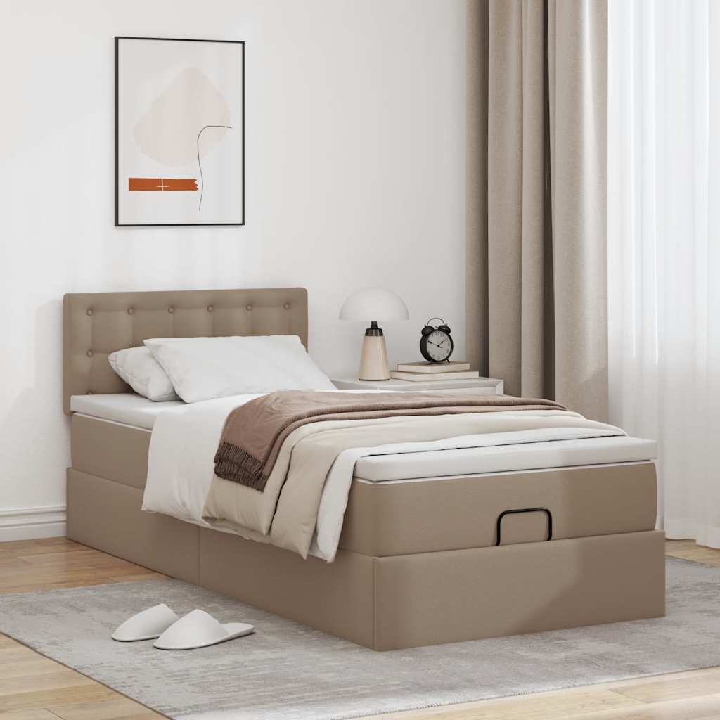 Cadre de lit ottoman et matelas cappuccino 90x200 cm similicuir - XIOS