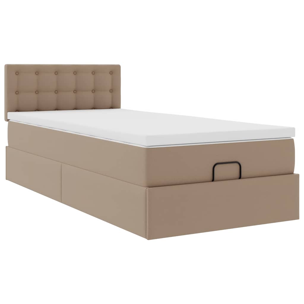 Cadre de lit ottoman et matelas cappuccino 90x200 cm similicuir - XIOS