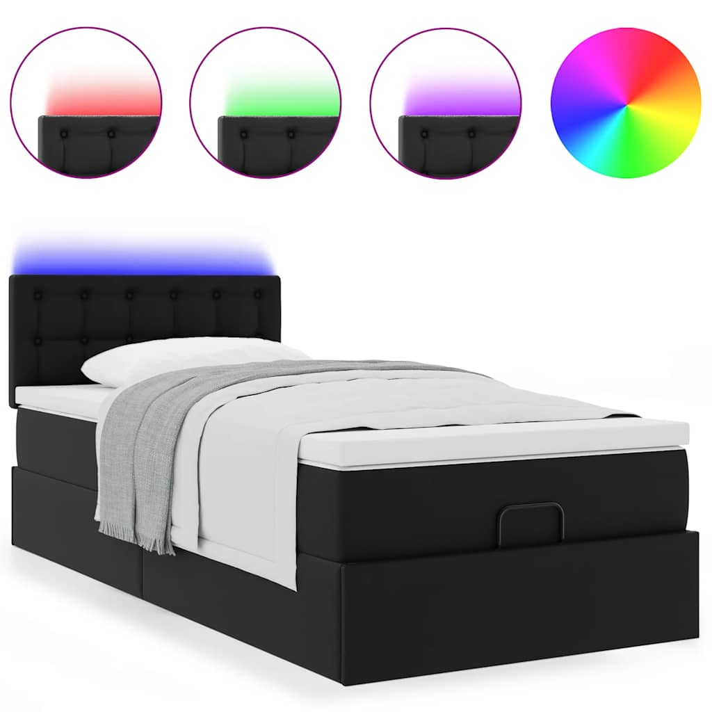 Cadre de lit ottoman avec matelas noir 100x200 cm similicuir - XIOS