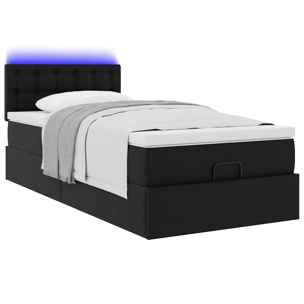 Cadre de lit ottoman avec matelas noir 100x200 cm similicuir - XIOS