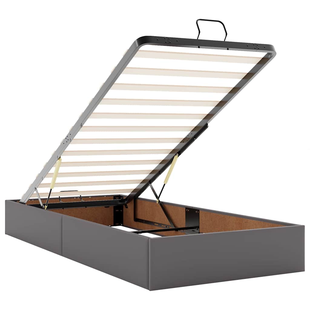 Cadre de lit ottoman avec matelas gris 100x200 cm similicuir - XIOS