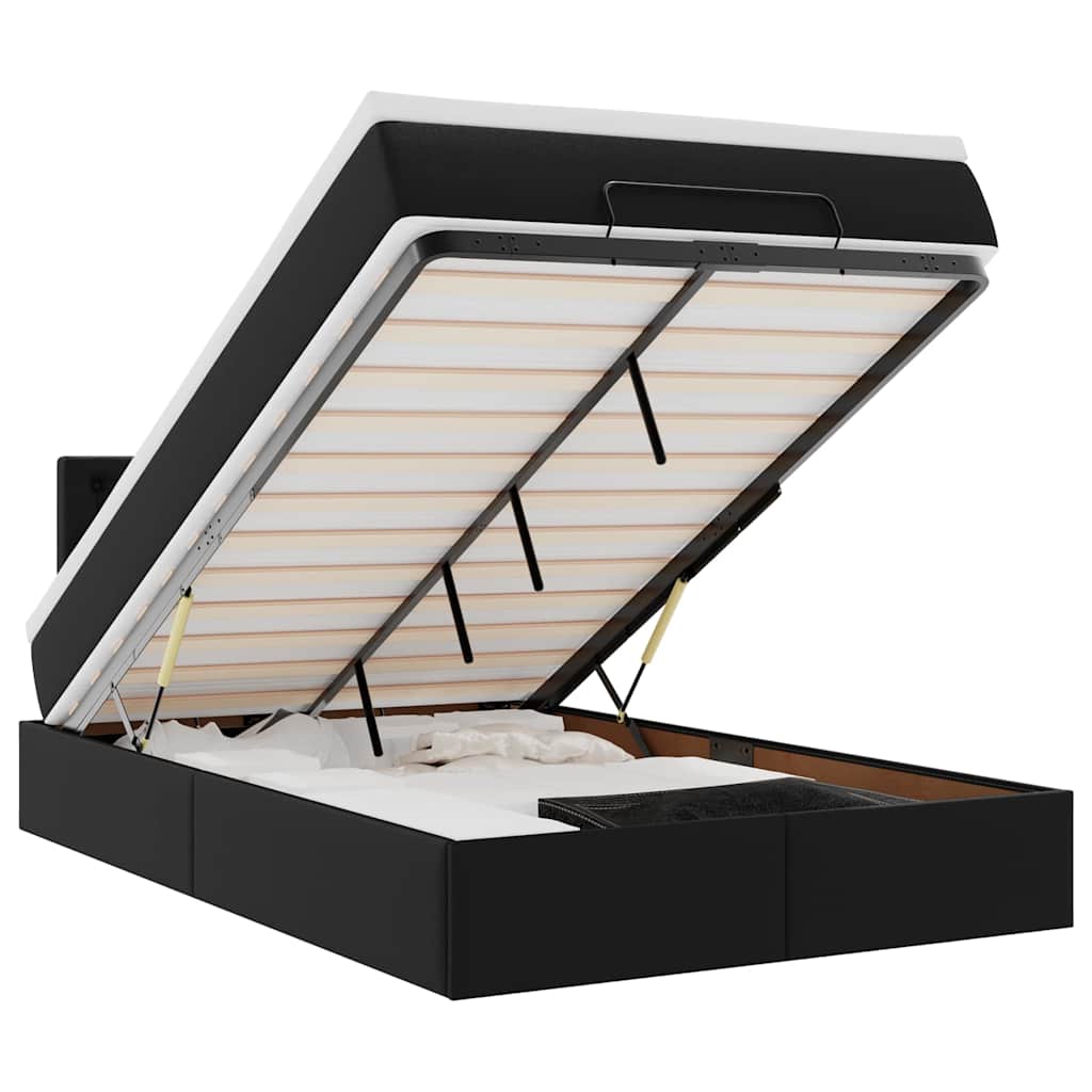 Lit ottoman avec matelas & LED noir 120x190cm similicuir - XIOS