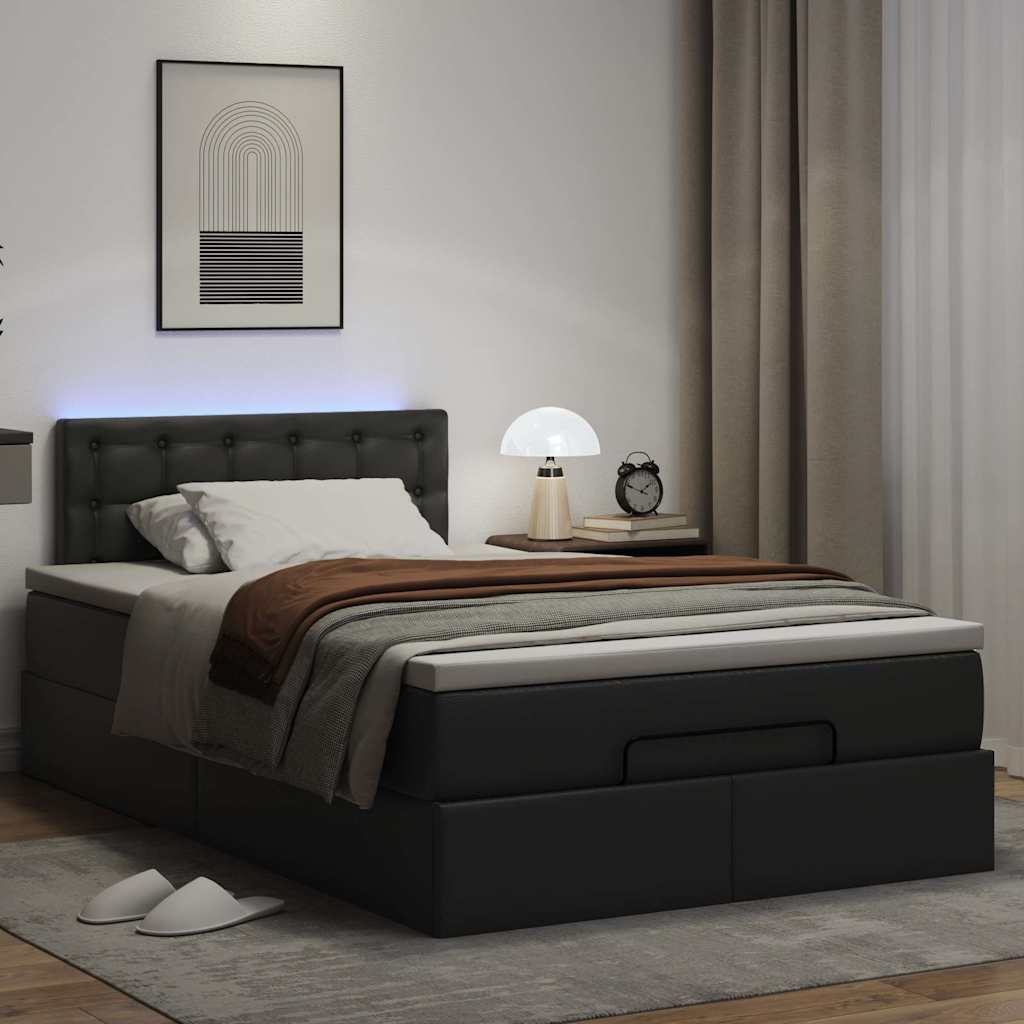 Lit ottoman avec matelas & LED noir 120x190cm similicuir - XIOS