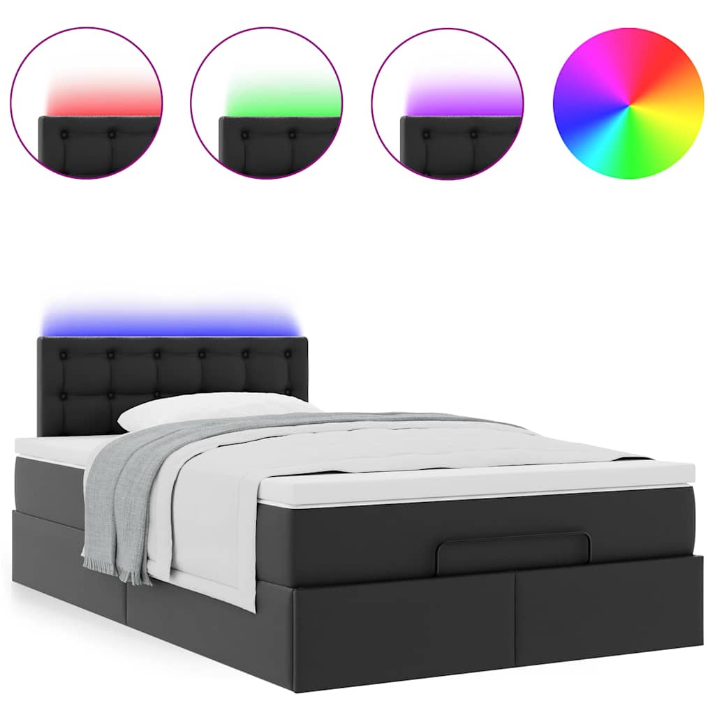 Lit ottoman avec matelas & LED noir 120x190cm similicuir - XIOS