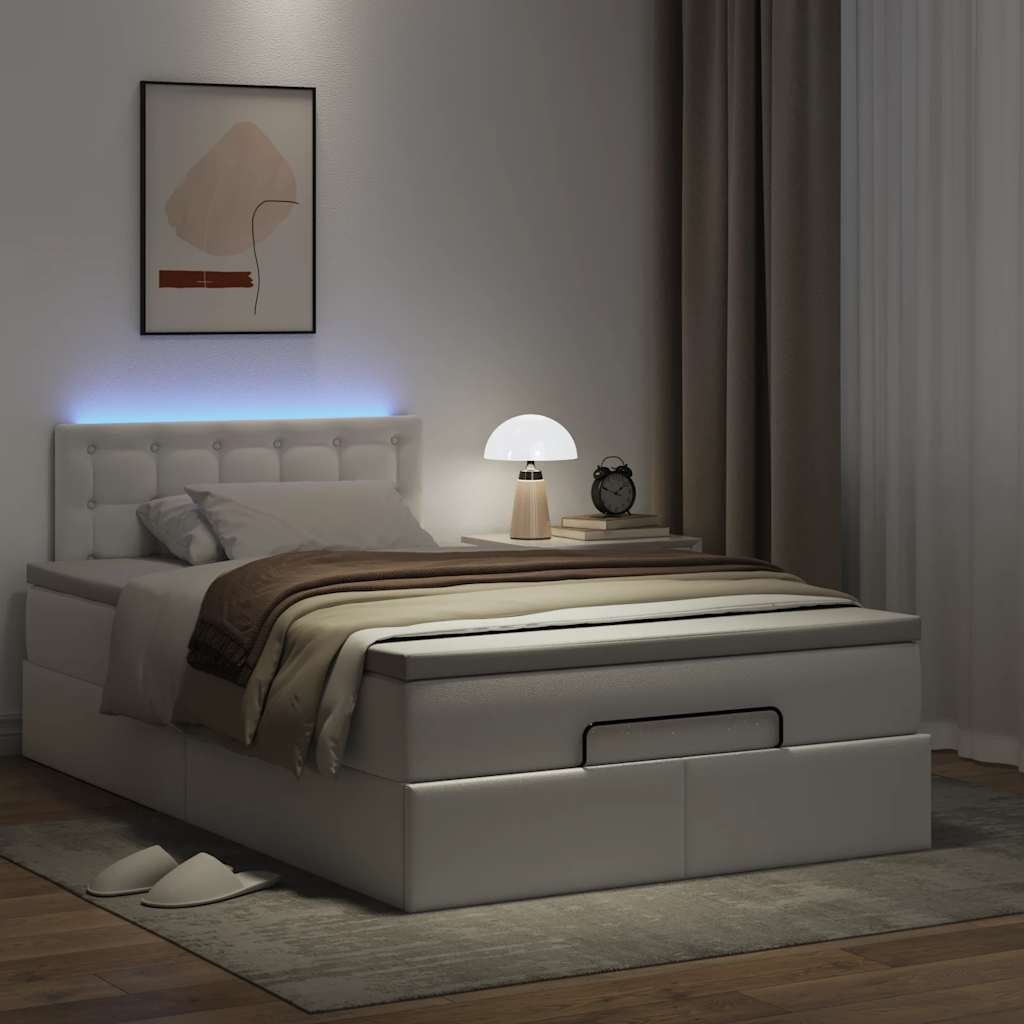 Cadre de lit ottoman et matelas blanc pur 120x200 cm similicuir - XIOS