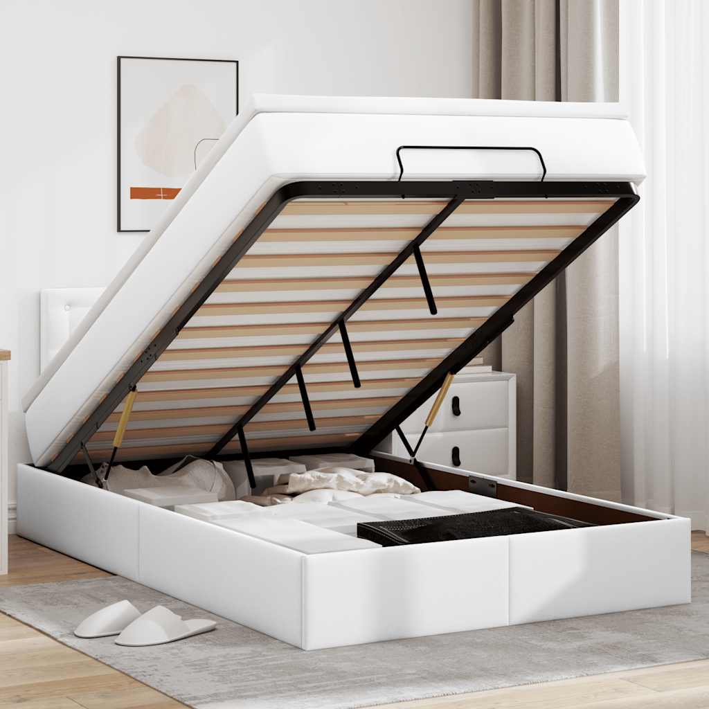 Cadre de lit ottoman et matelas blanc pur 120x200 cm similicuir - XIOS