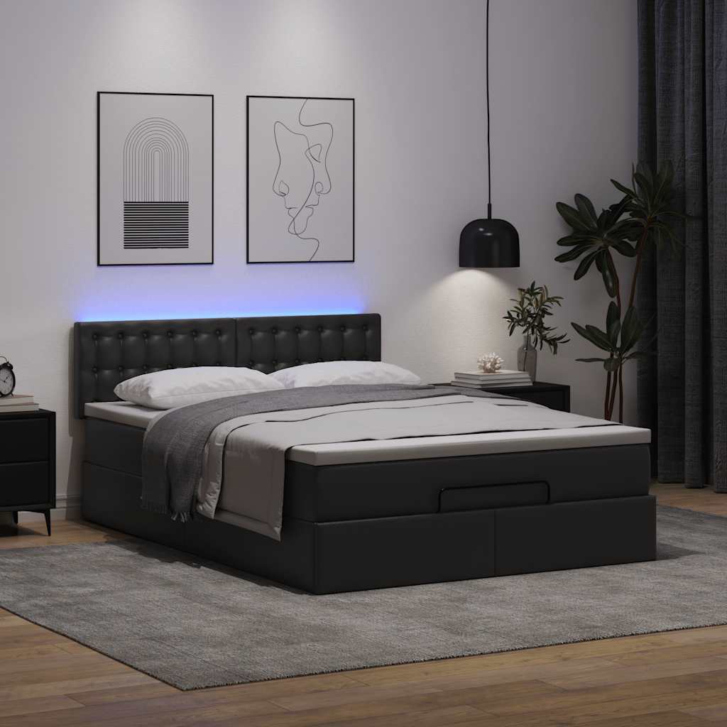 Lit ottoman avec matelas & LED Noir 140x190cm similicuir