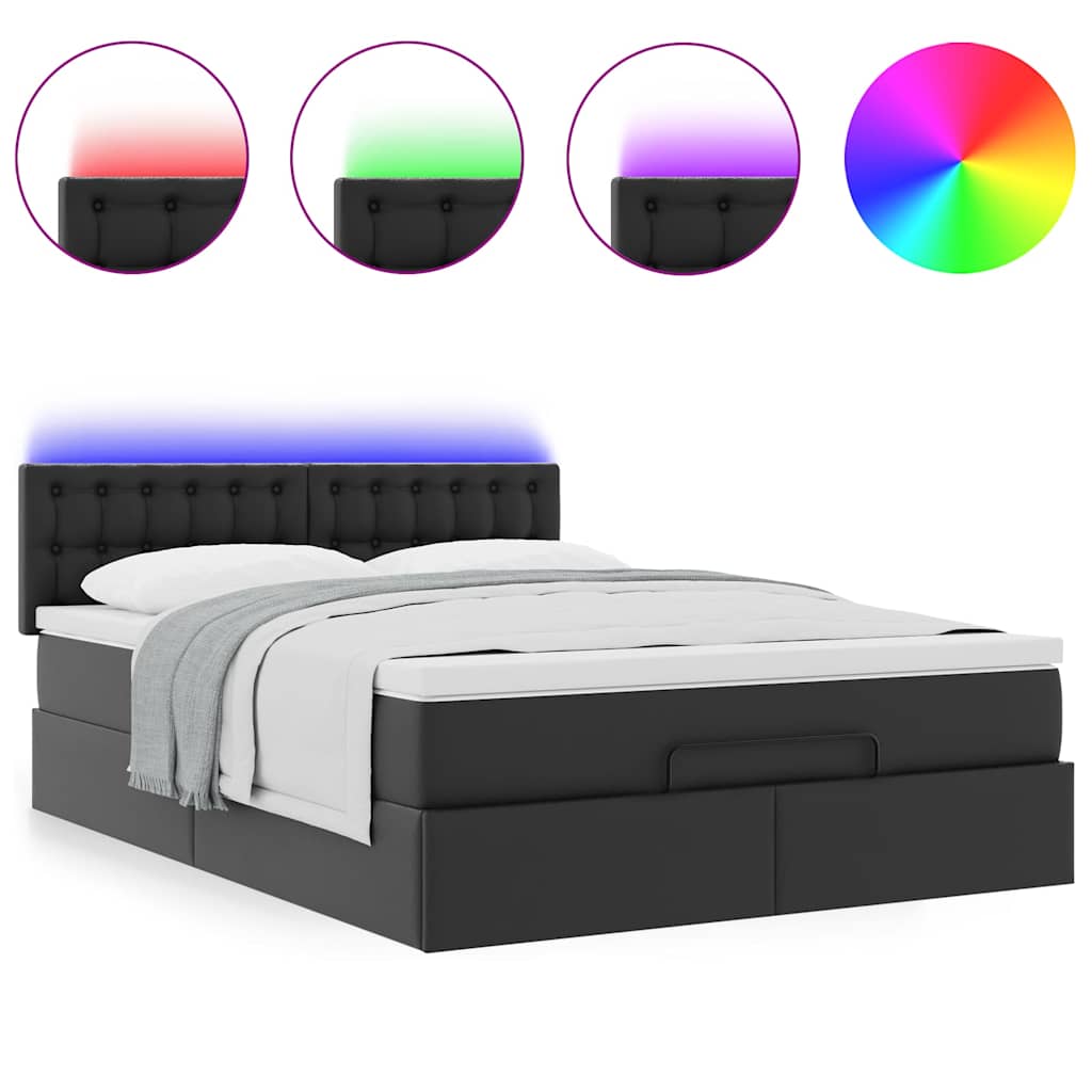 Lit ottoman avec matelas & LED Noir 140x190cm similicuir - XIOS