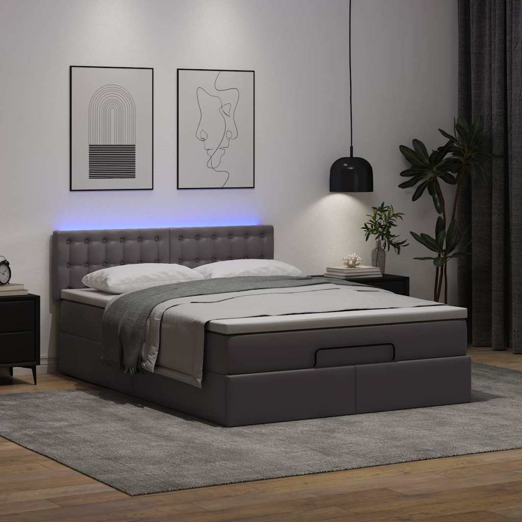 Lit ottoman avec matelas & LED Gris 140x190cm similicuir - XIOS
