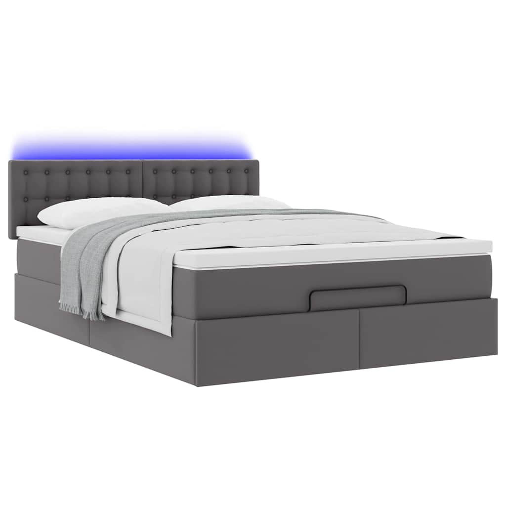 Lit ottoman avec matelas & LED Gris 140x190cm similicuir - XIOS