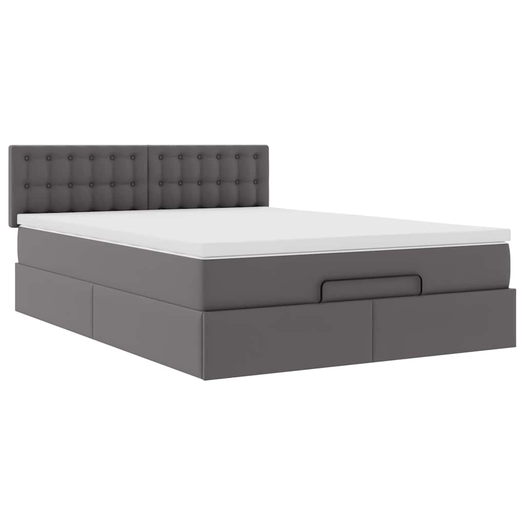 Lit ottoman avec matelas & LED Gris 140x190cm similicuir