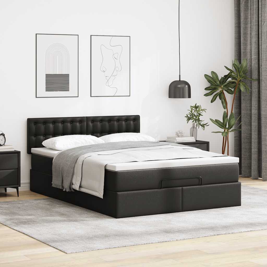 Lit ottoman avec matelas & LED Noir 140x200cm similicuir