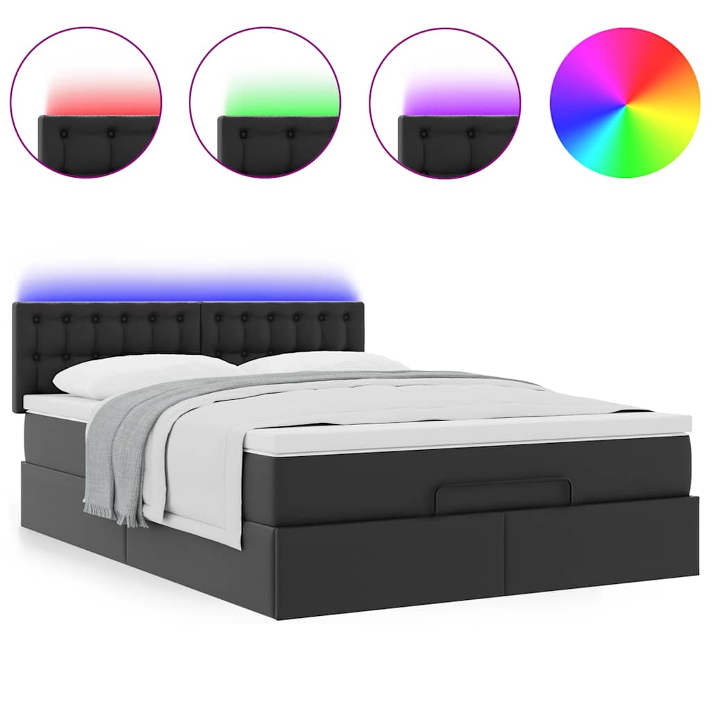 Lit ottoman avec matelas & LED Noir 140x200cm similicuir - XIOS