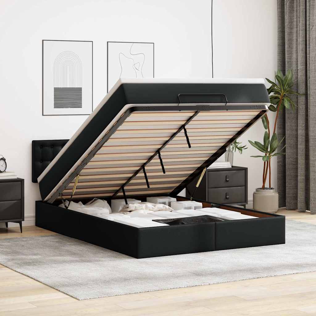 Lit ottoman avec matelas & LED Noir 140x200cm similicuir - XIOS