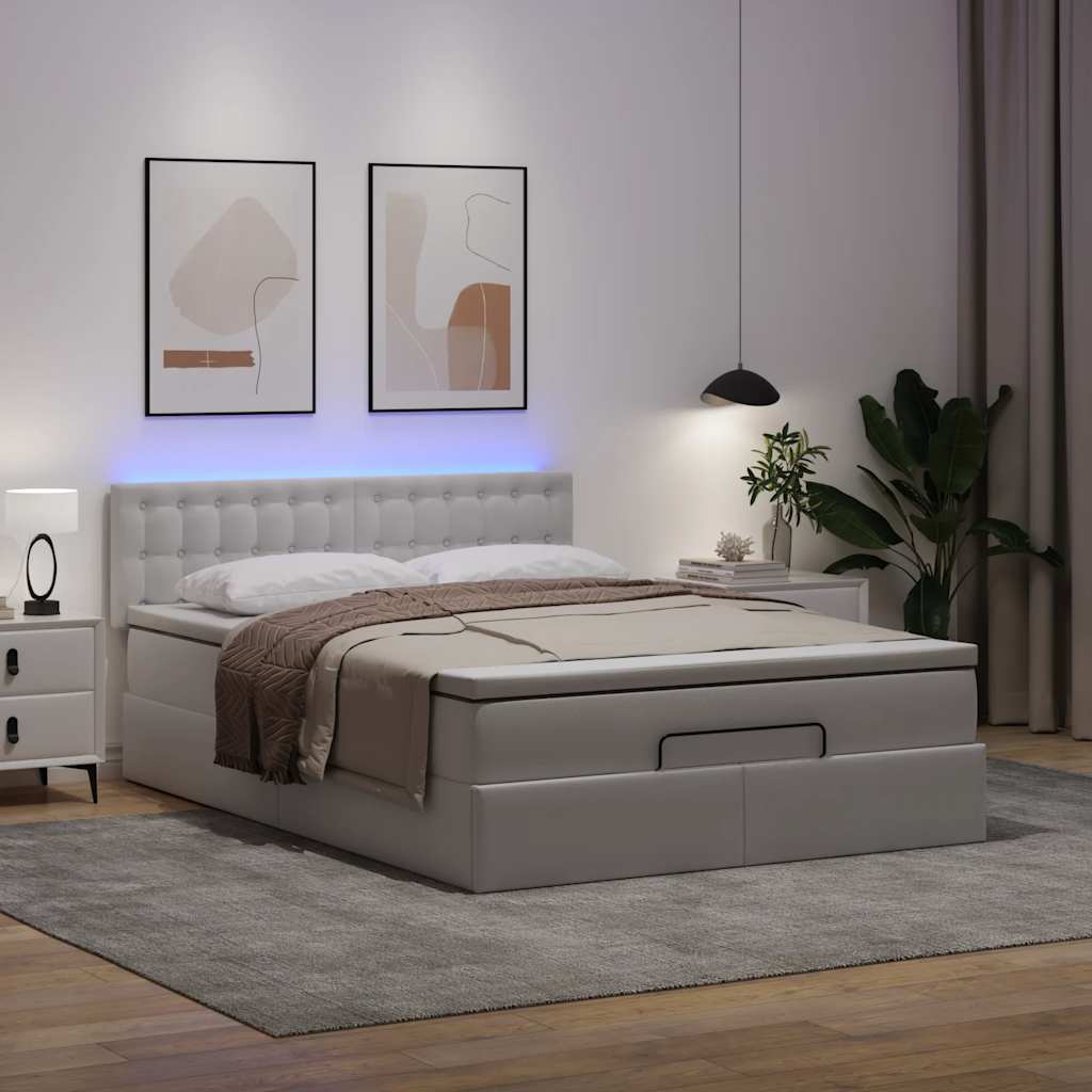 Lit ottoman avec matelas & LED blanc pur 140x200cm similicuir
