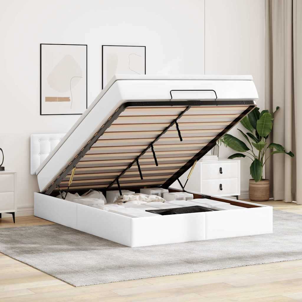 Lit ottoman avec matelas & LED blanc pur 140x200cm similicuir