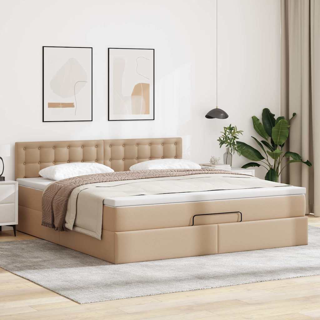 Lit ottoman avec matelas & LED Cappuccino 140x200cm similicuir - XIOS