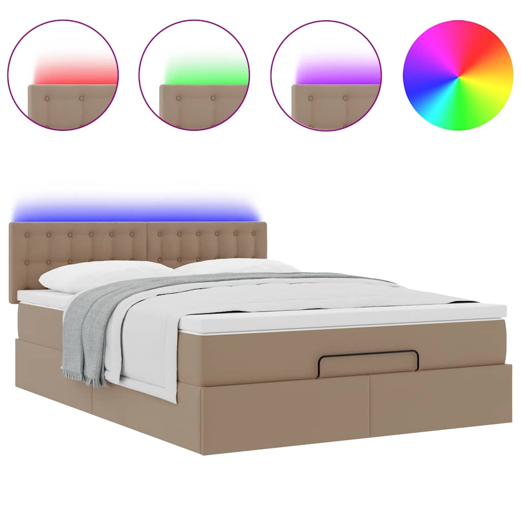 Lit ottoman avec matelas & LED Cappuccino 140x200cm similicuir - XIOS