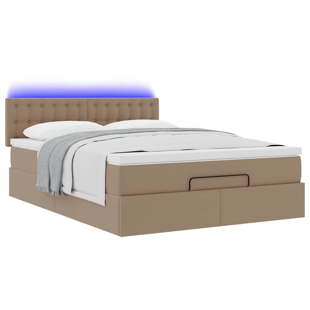 Lit ottoman avec matelas & LED Cappuccino 140x200cm similicuir - XIOS