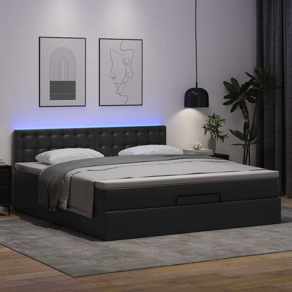 Lit ottoman avec matelas & LED Noir 160x200cm similicuir - XIOS