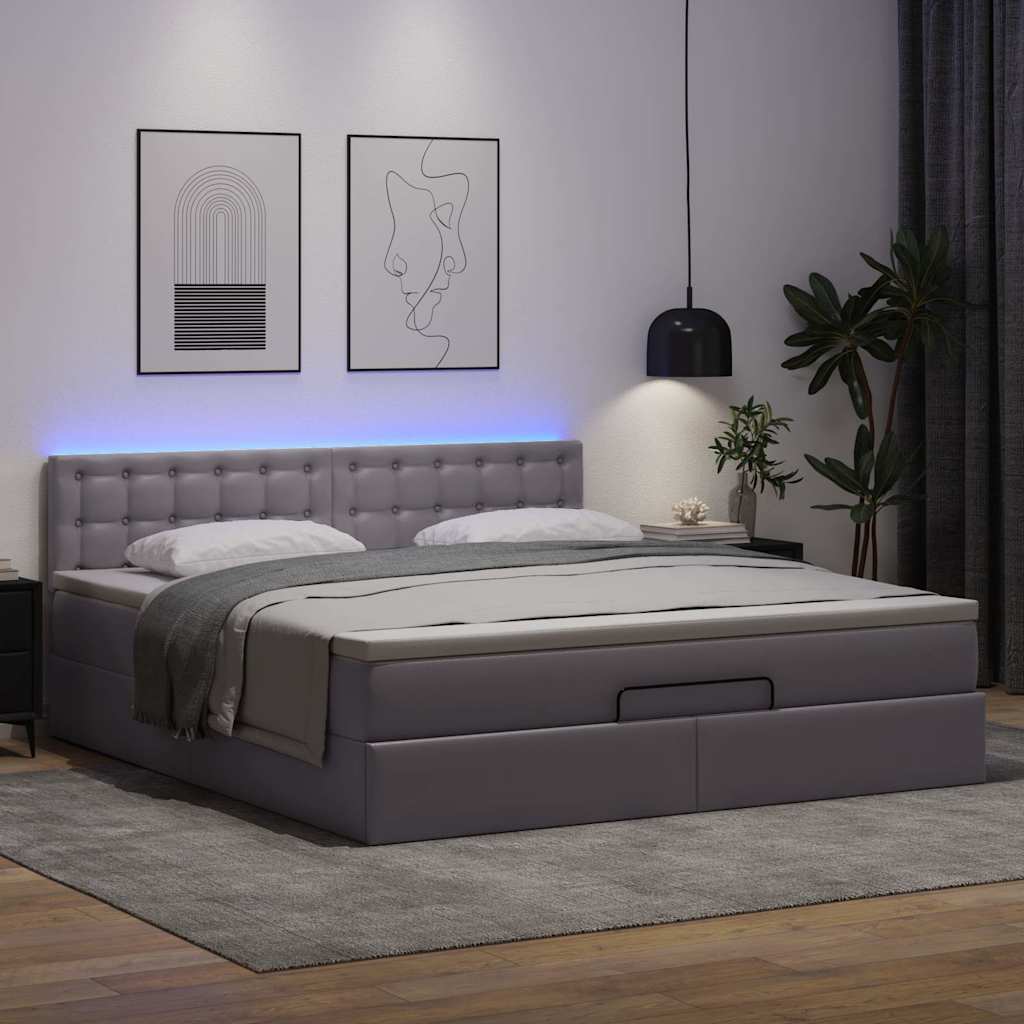 Lit ottoman avec matelas & LED Gris 160x200cm similicuir - XIOS