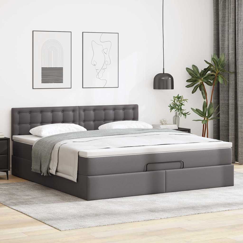 Lit ottoman avec matelas & LED Gris 160x200cm similicuir - XIOS