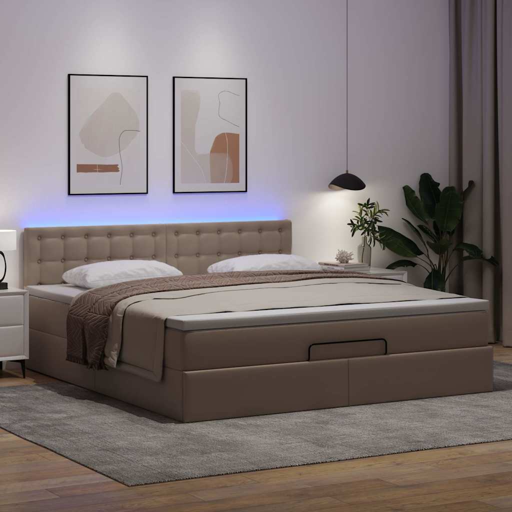 Lit ottoman avec matelas & LED Cappuccino 160x200cm similicuir - XIOS