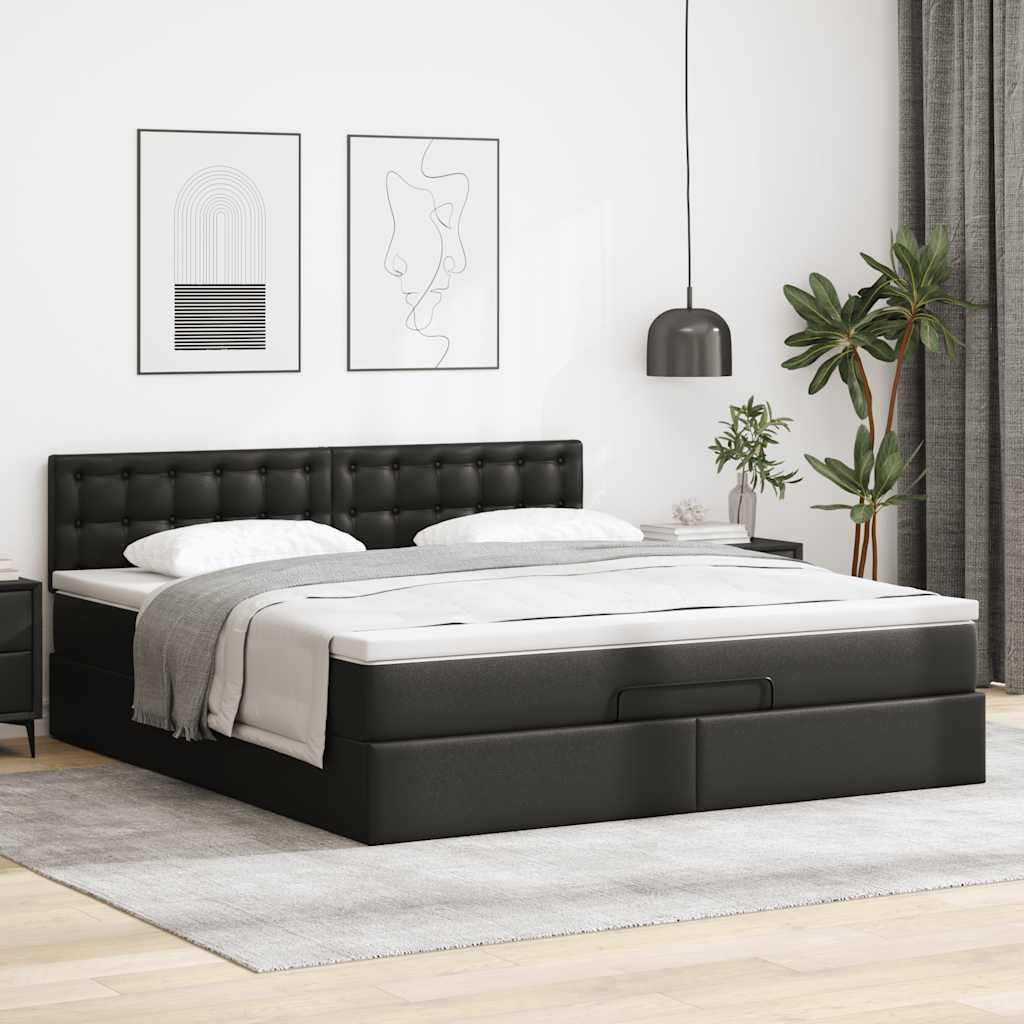 Lit ottoman avec matelas & LED Noir 180x200cm similicuir - XIOS