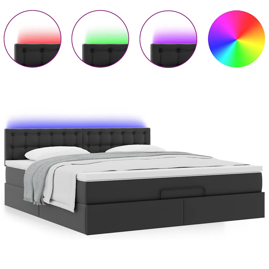 Lit ottoman avec matelas & LED Noir 180x200cm similicuir - XIOS