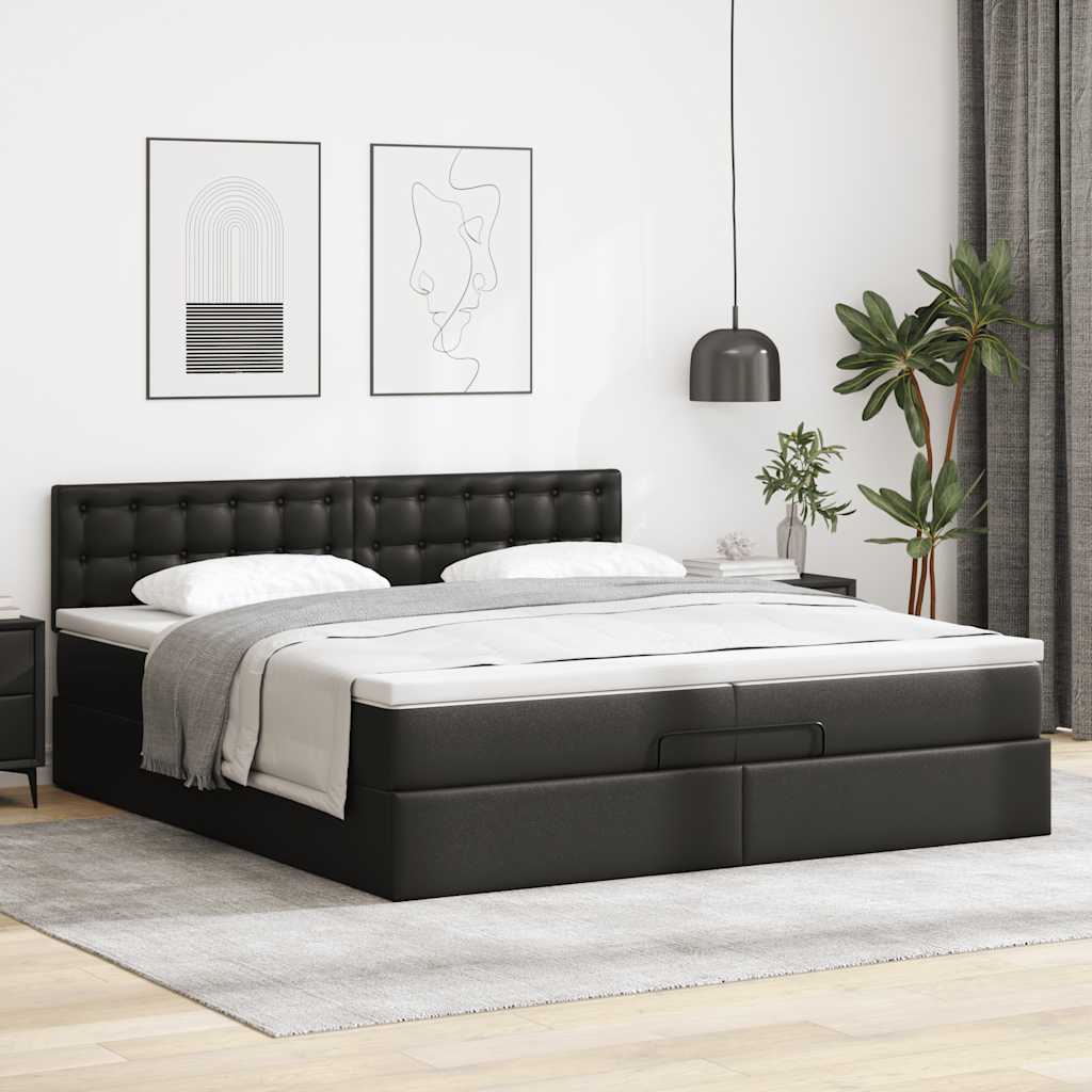 Cadre de lit ottoman avec matelas noir 200x200 cm similicuir - XIOS