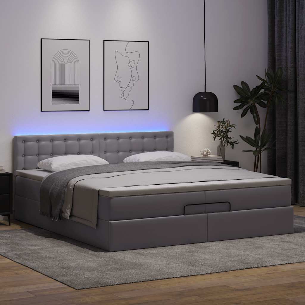 Cadre de lit ottoman avec matelas gris 200x200 cm similicuir - XIOS