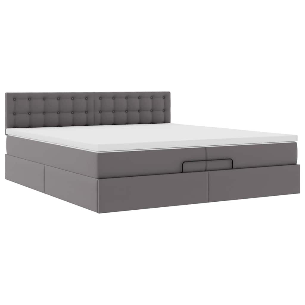 Cadre de lit ottoman avec matelas gris 200x200 cm similicuir - XIOS