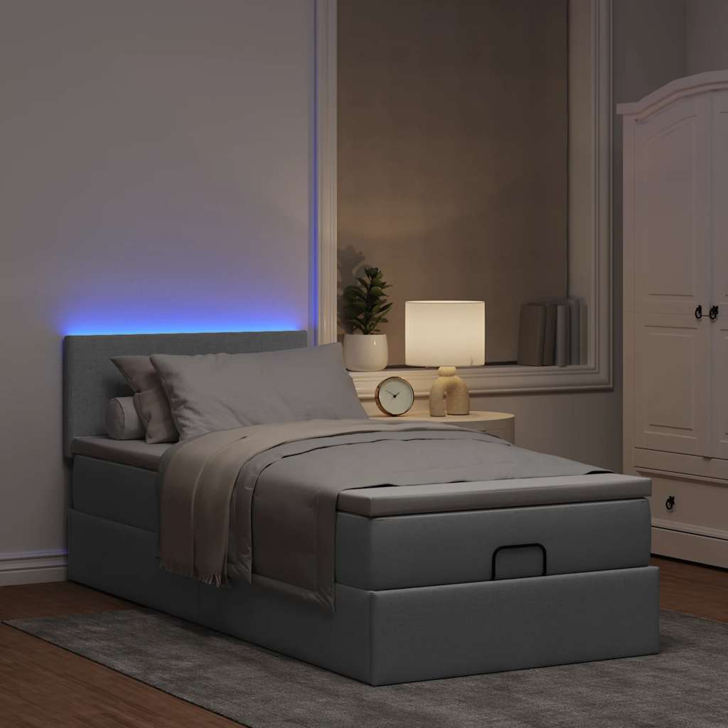 Lit ottoman avec matelas et LED Gris clair 80x200cm tissu - XIOS