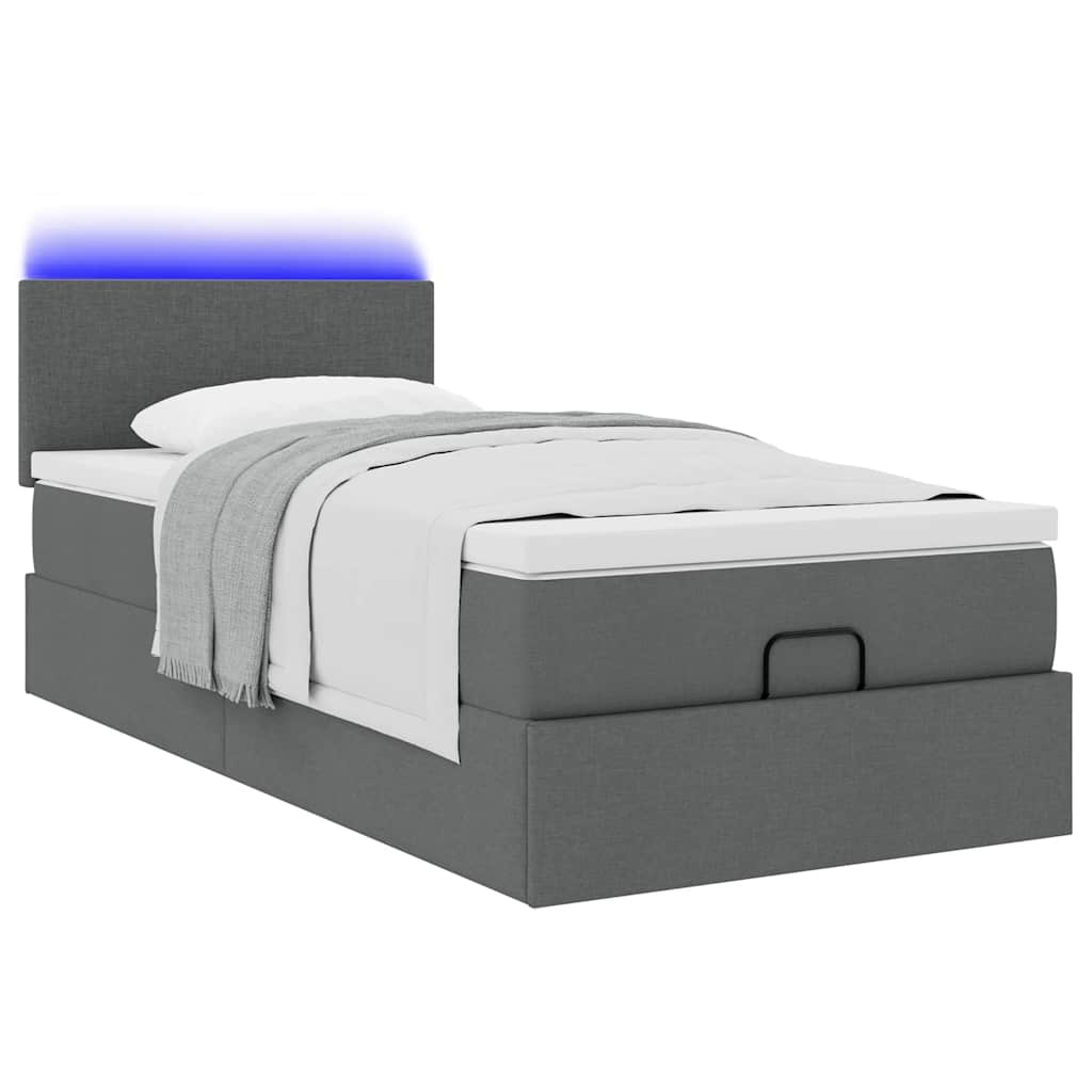 Lit ottoman avec matelas et LED Gris foncé 80x200cm tissu - XIOS