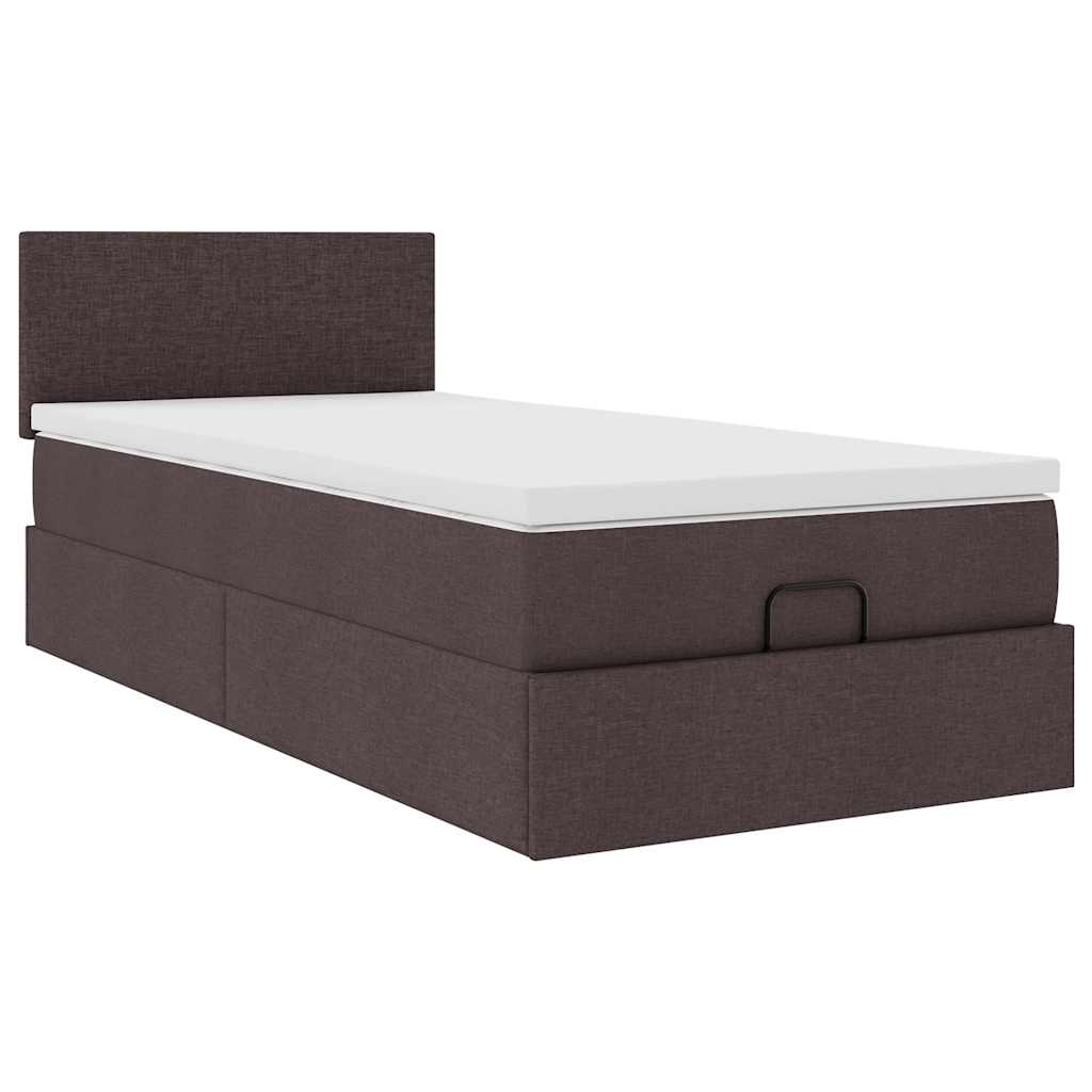 Cadre de lit ottoman avec matelas marron foncé 80x200 cm tissu - XIOS