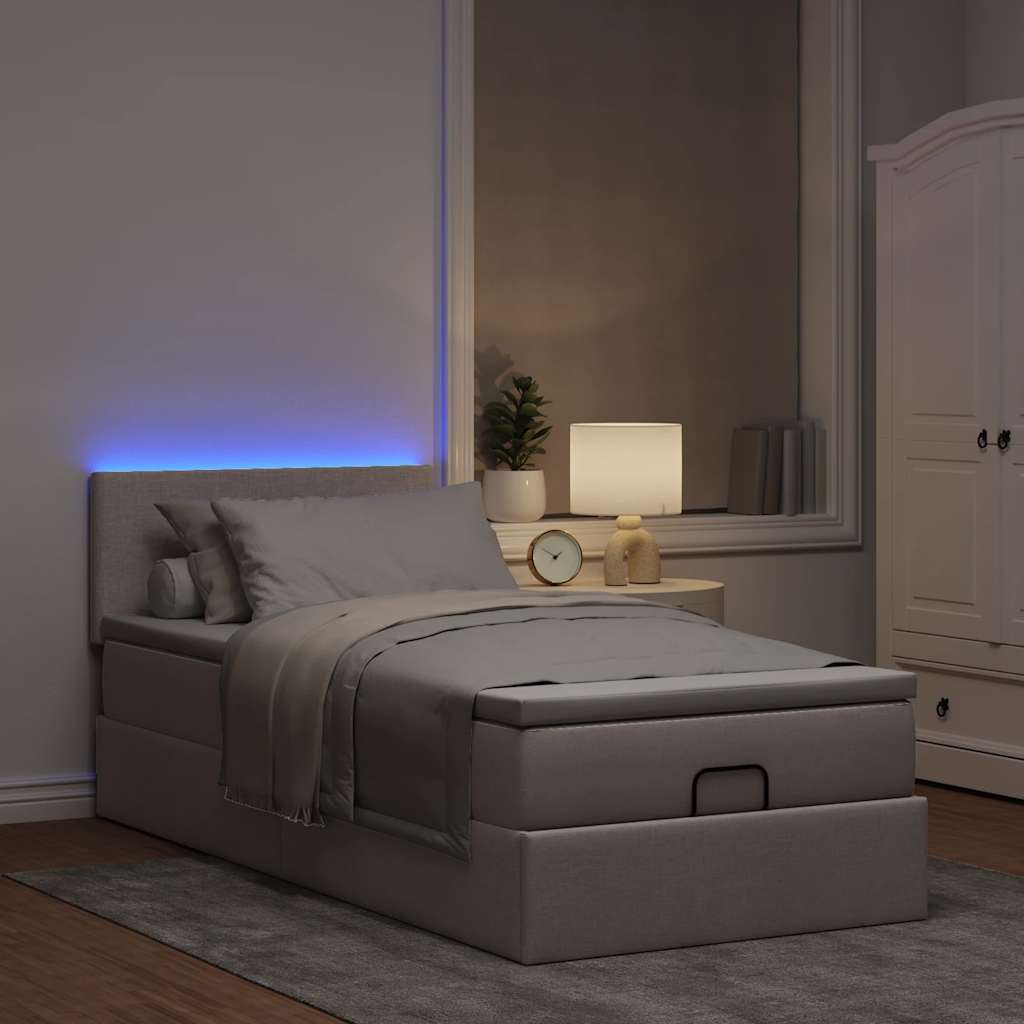 Cadre de lit ottoman avec matelas taupe 90x190 cm tissu - XIOS