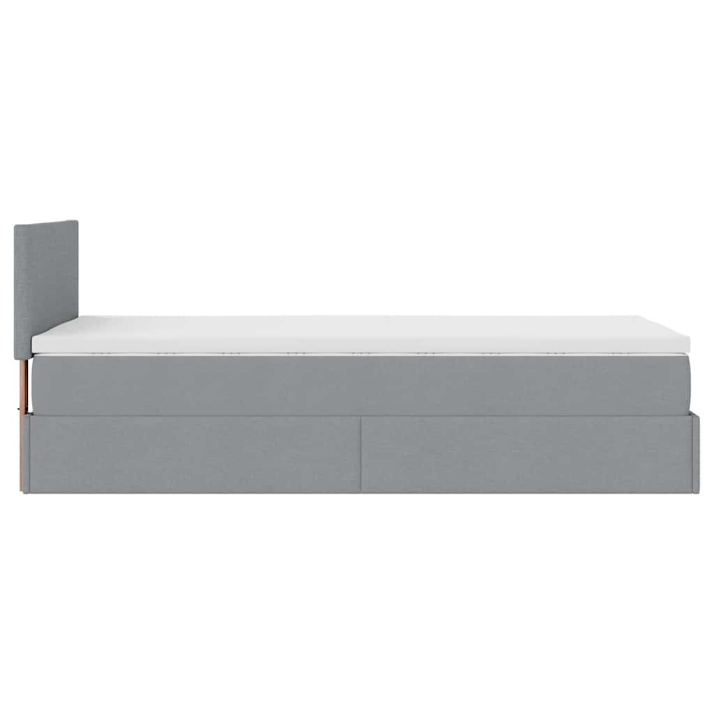 Lit ottoman avec matelas et LED gris clair 90x200 cm tissu - XIOS