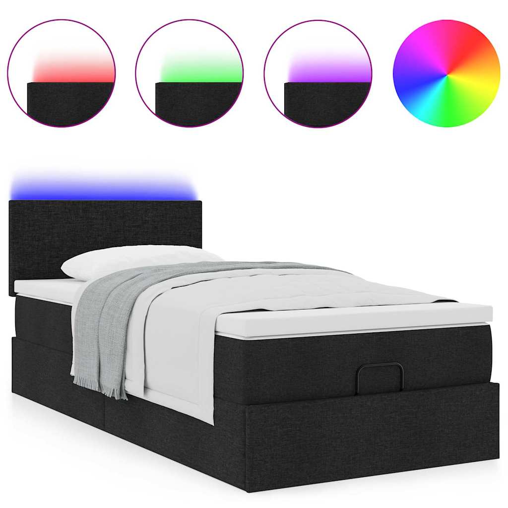 Lit ottoman avec matelas noir 90x200 cm tissu - XIOS