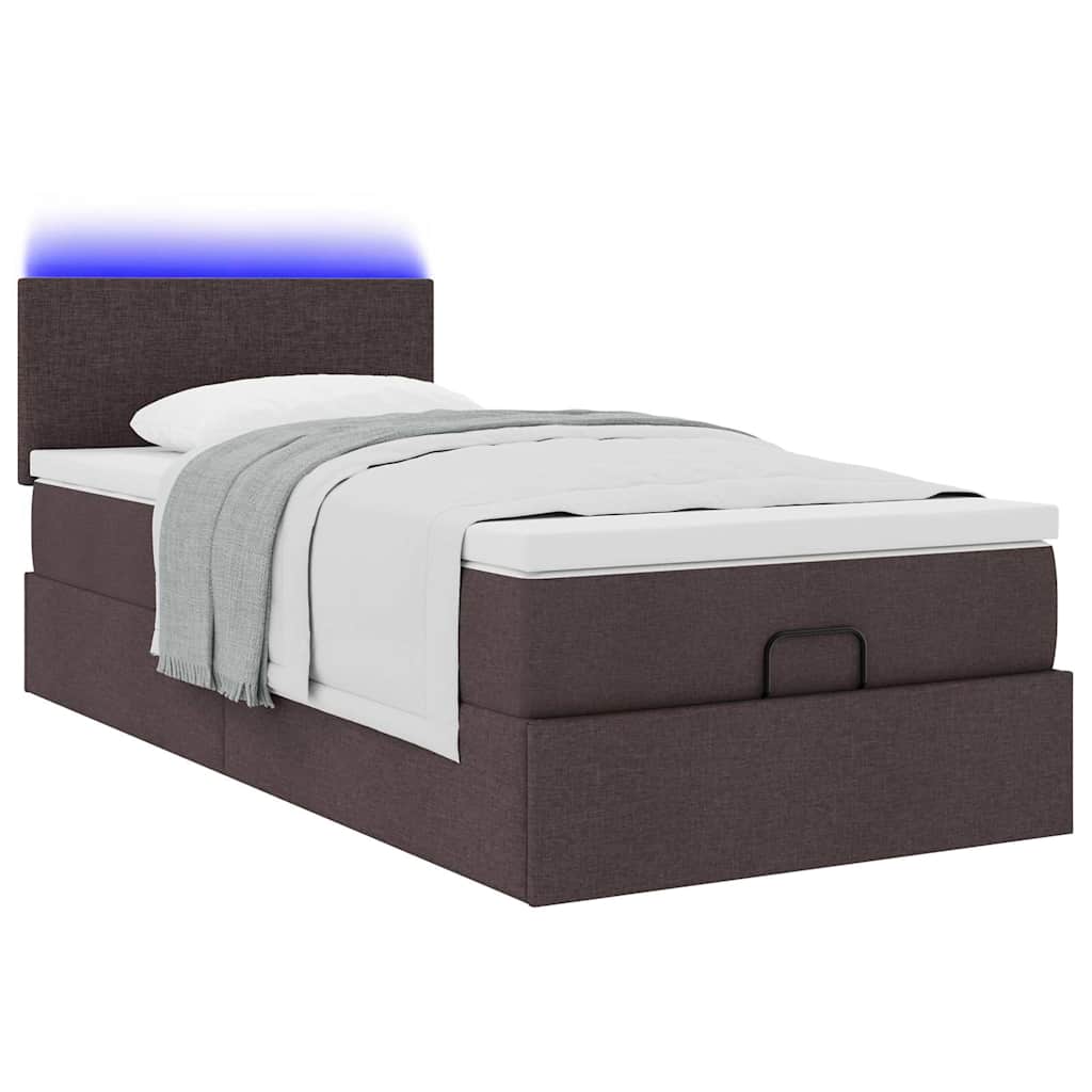 Lit ottoman avec matelas et LED marron foncé 90x200 cm tissu - XIOS