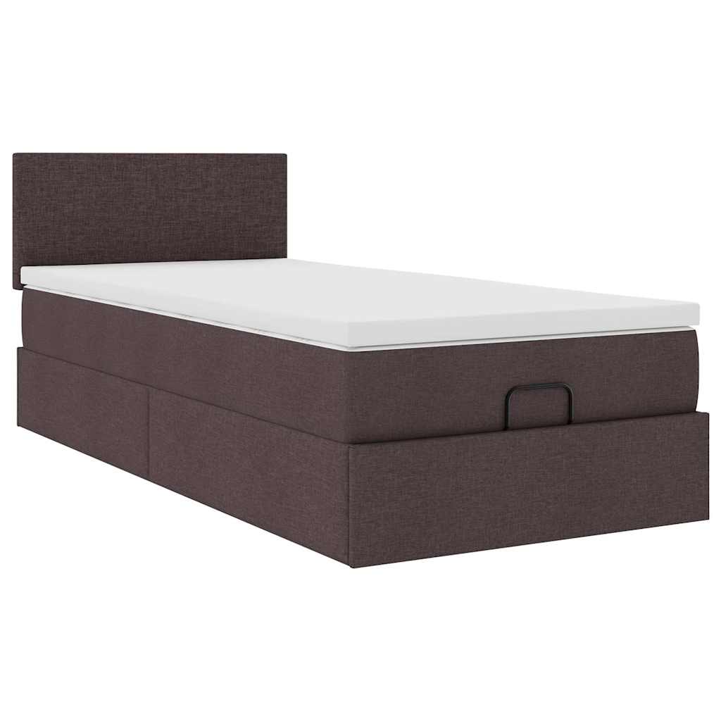 Lit ottoman avec matelas et LED marron foncé 90x200 cm tissu - XIOS