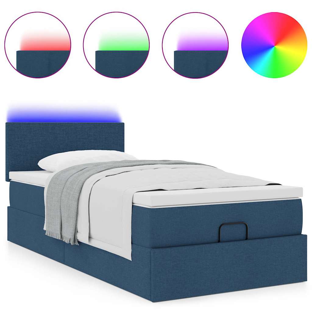 Lit ottoman avec matelas et LED Bleu 90x200 cm Tissu - XIOS
