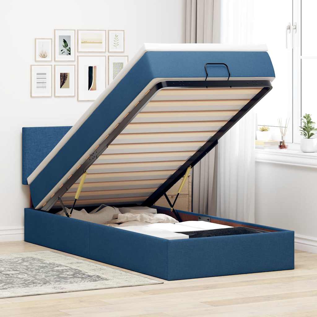 Lit ottoman avec matelas et LED Bleu 90x200 cm Tissu - XIOS