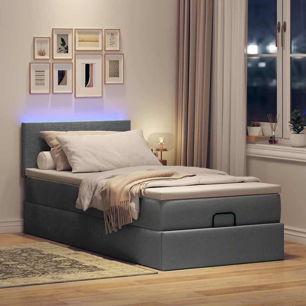 Cadre de lit ottoman avec matelas gris foncé 100x200 cm tissu - XIOS