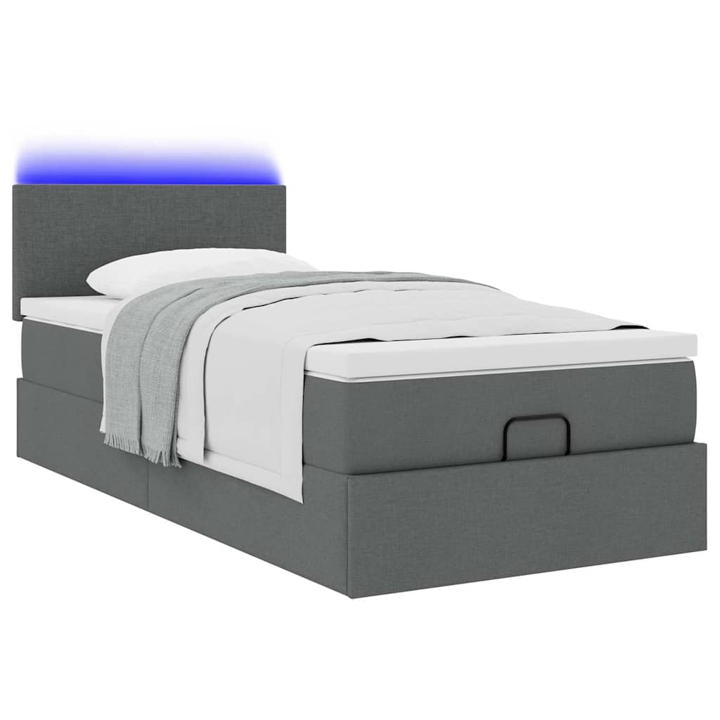 Cadre de lit ottoman avec matelas gris foncé 100x200 cm tissu - XIOS