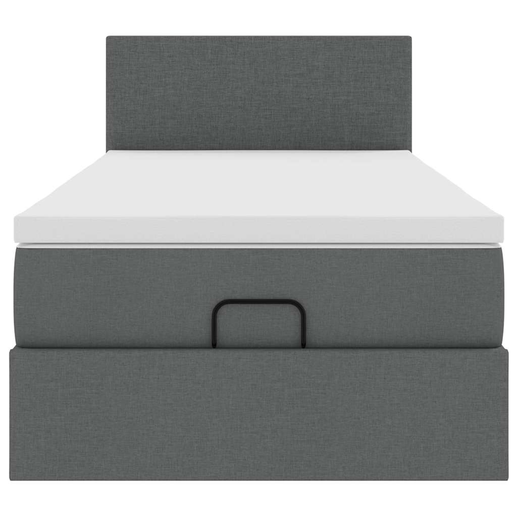 Cadre de lit ottoman avec matelas gris foncé 100x200 cm tissu - XIOS