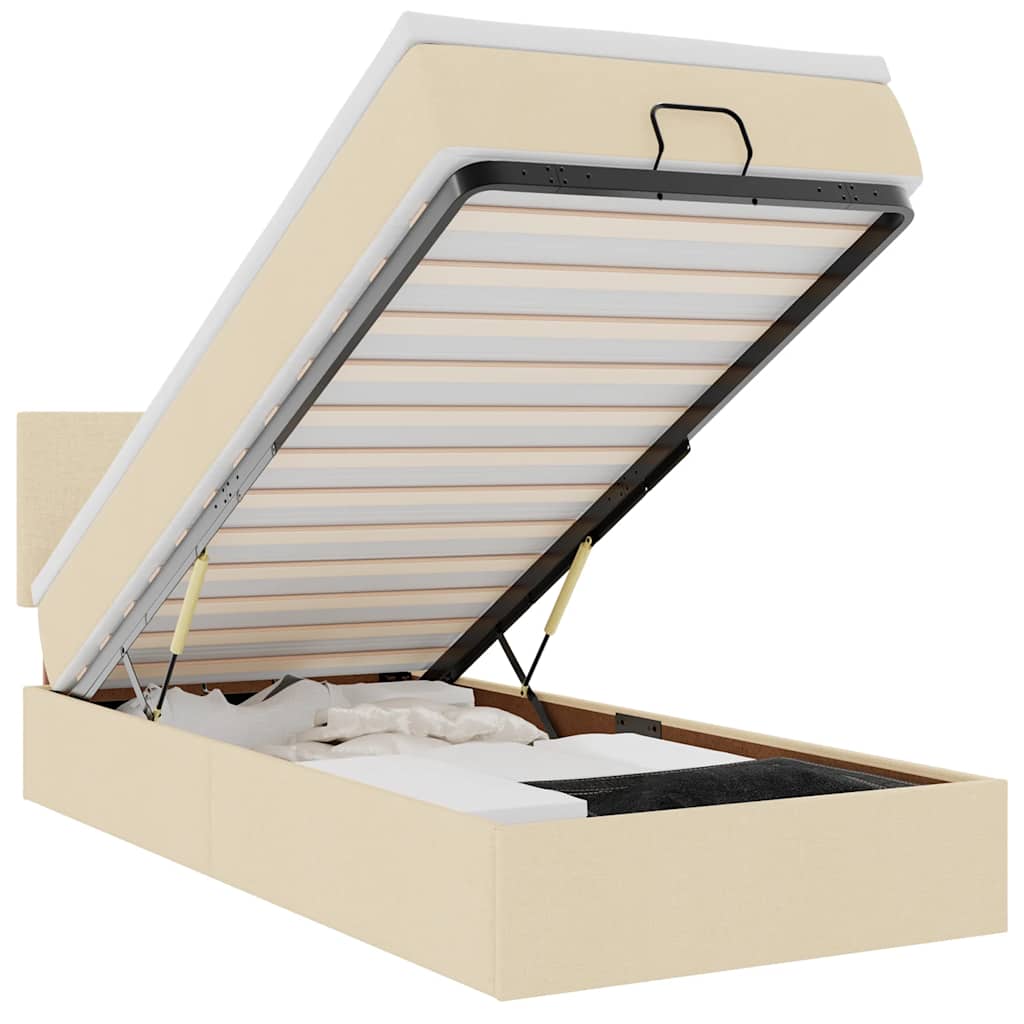 Lit ottoman avec matelas crème 100x200 cm tissu - XIOS